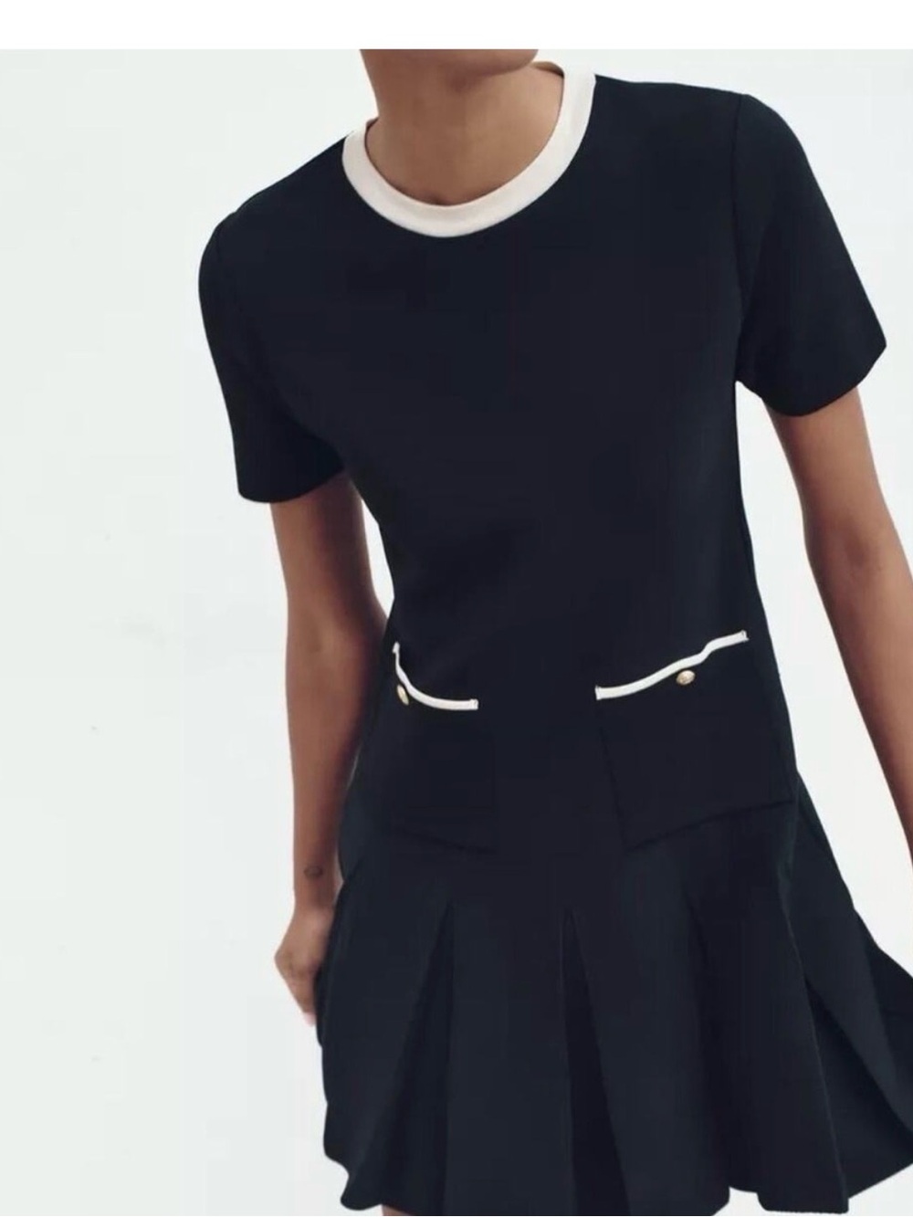 Zara Black Short Sleeve Dress with White Trim